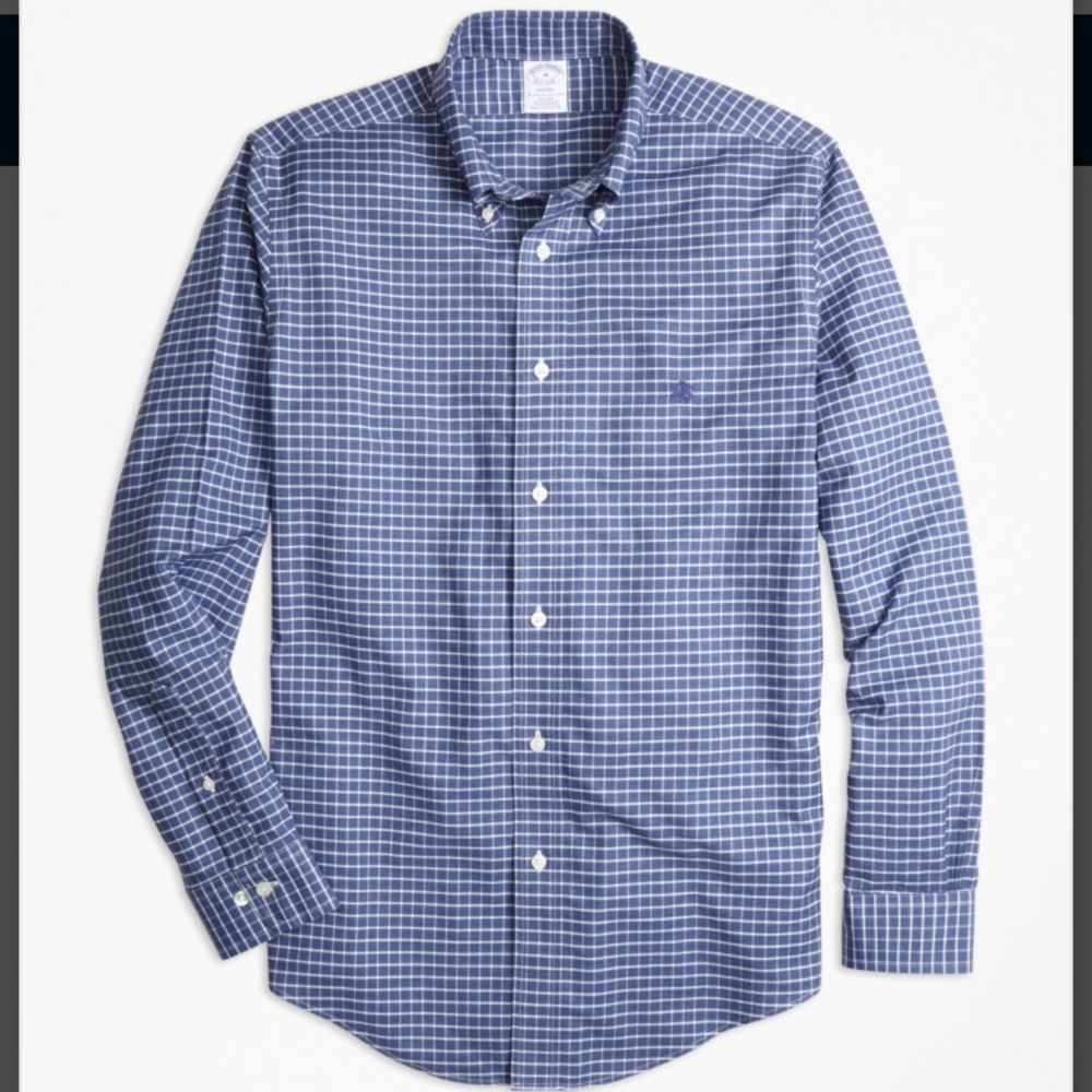Navy tattersall Brooks Brothers Oxford shirt sz L
